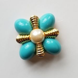 ❗Vintage 90's Joan Rivers Cruciform Faux Pearl And Turquoise Brooch❗